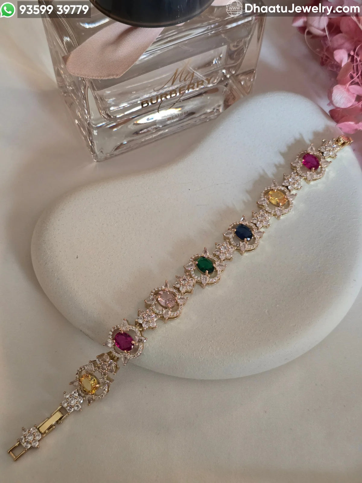 Multicolor and Pink Floral Crystal Statement Bracelet - Gold & Silver Toned - 18cm to 21cm Adjustable Length
