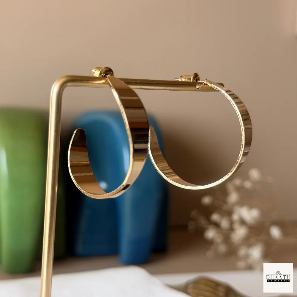Chic Statement Wide C-Hoop Earrings | Gold Plated & Silver Toned Thick Flat Hoop Earrings