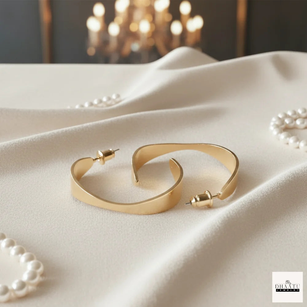 Chic Statement Wide C-Hoop Earrings | Gold Plated & Silver Toned Thick Flat Hoop Earrings