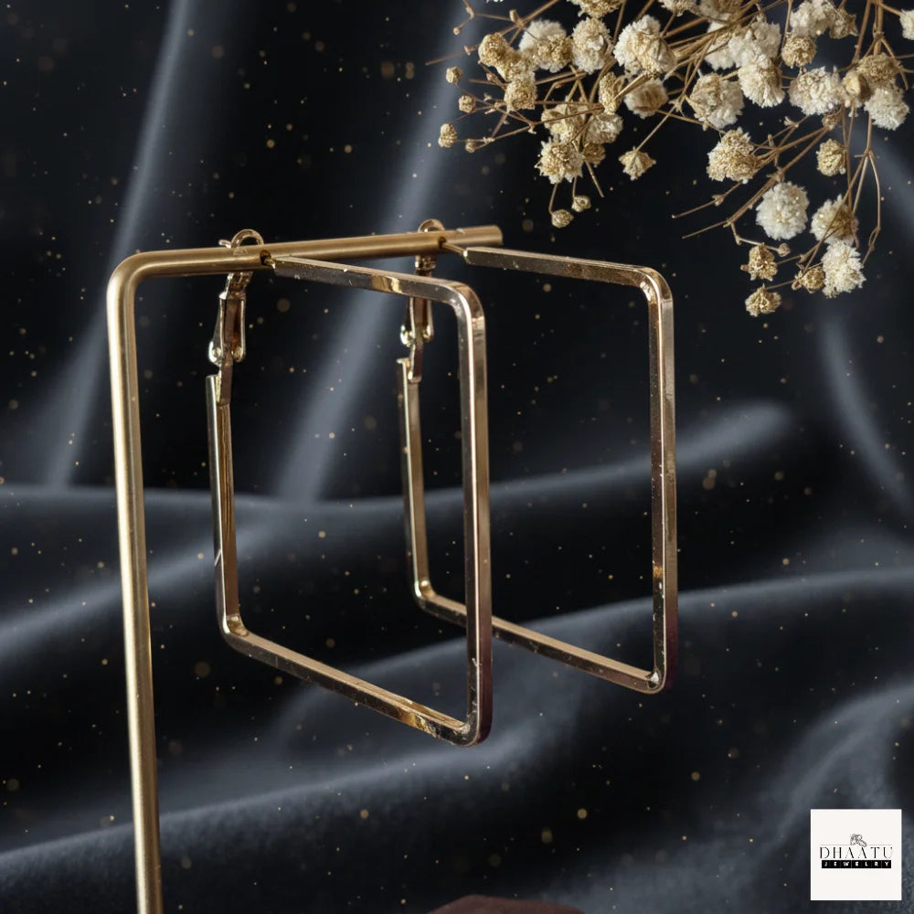 Modern Geometric Square Hoop Earrings (Anti tarnish) – Minimalist Gold & Silver Tone Statement Jewelry