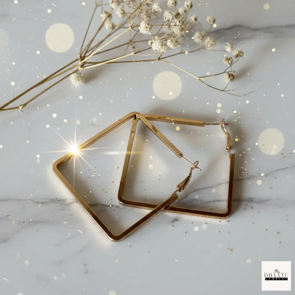 Modern Geometric Square Hoop Earrings (Anti tarnish) – Minimalist Gold & Silver Tone Statement Jewelry