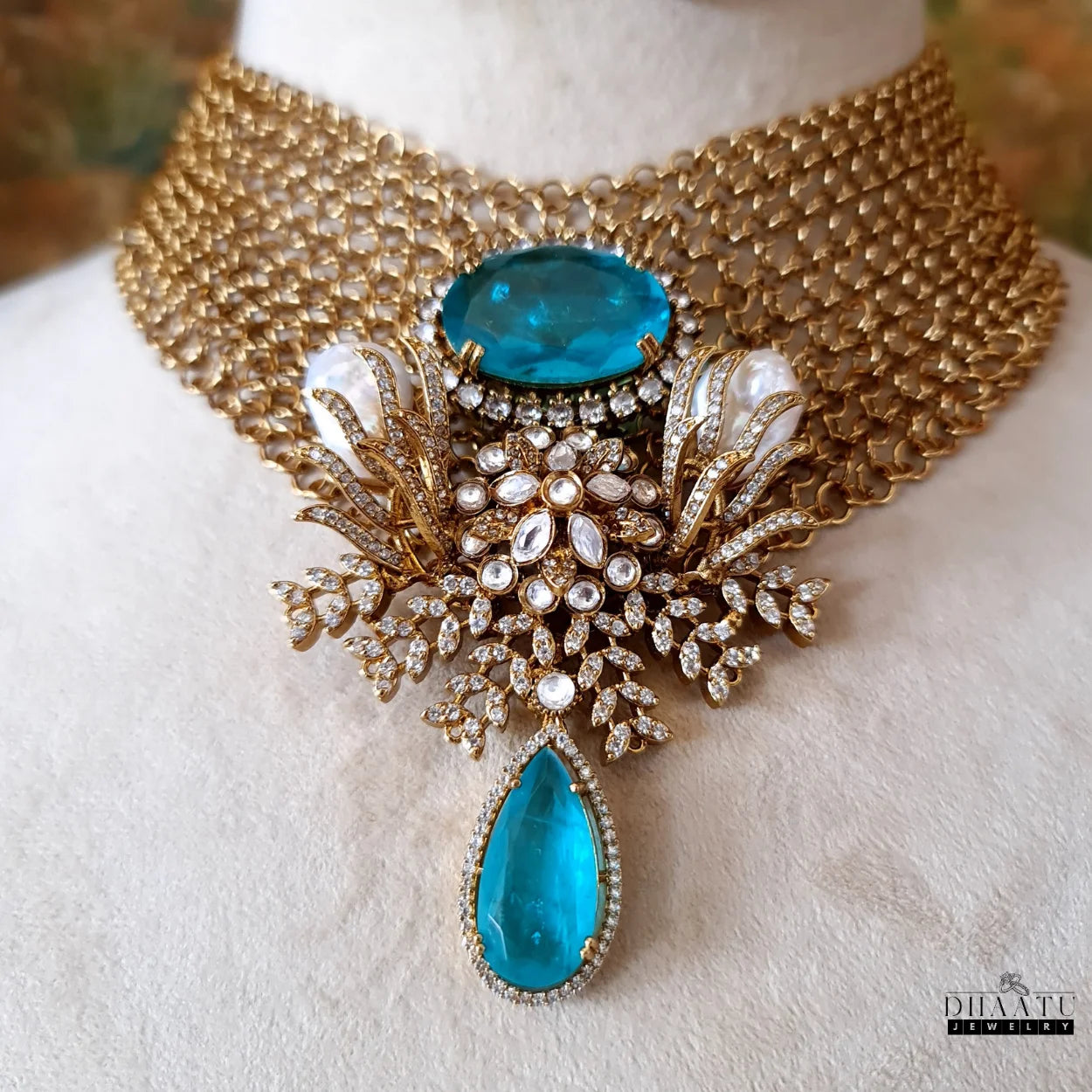 Exquisite Bridal Choker Necklace Set with Kundan & Baroque Pearls & Dangler Earrings | Black or Gold finish | 6 Variants