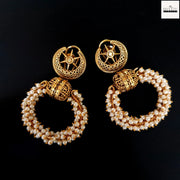 Dhaatu Golden Star Stud & Pearl Cluster Hoop Earrings | Traditional Indian Inspired Artificial Jewelry