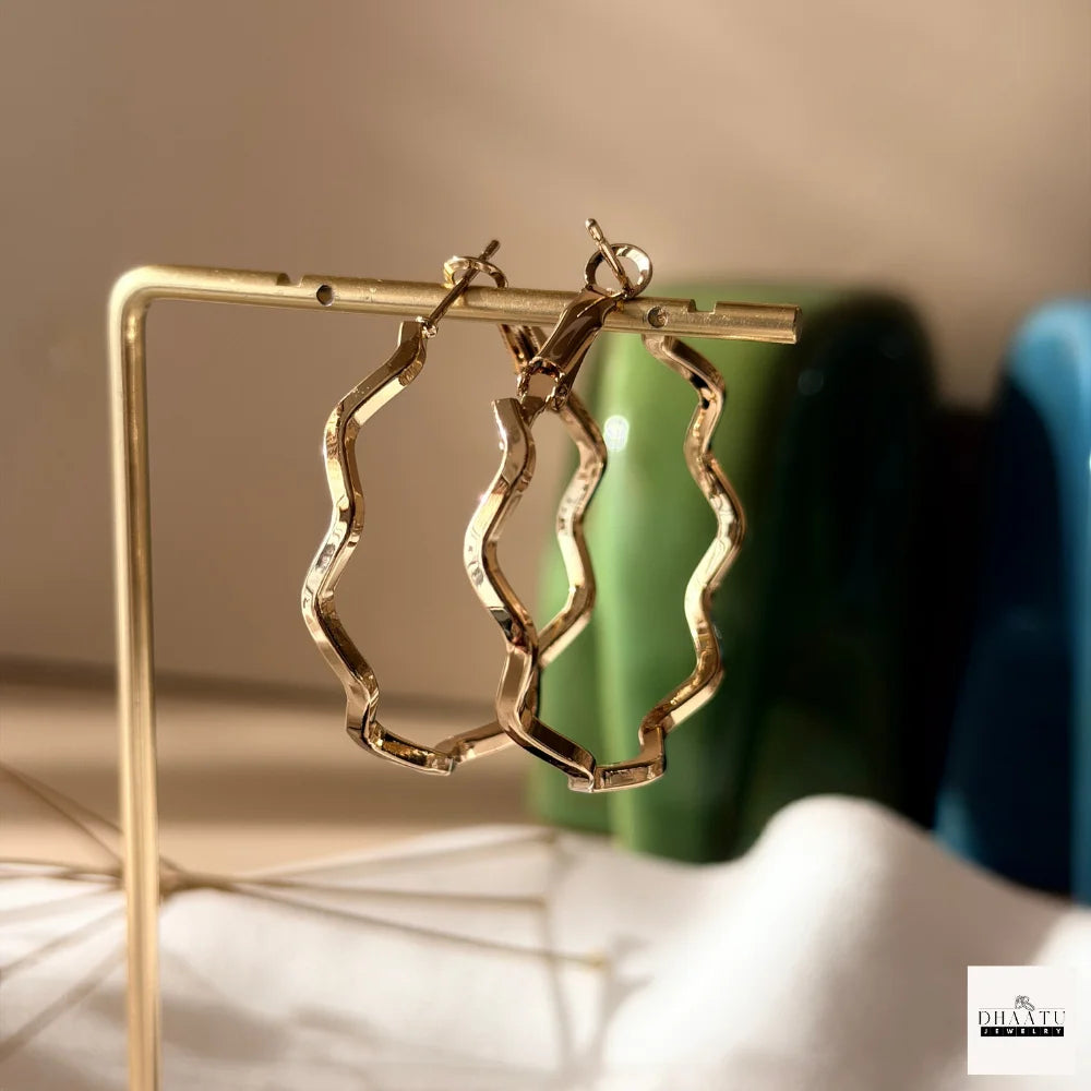Chic Wave/Wavy Hoop Earrings for Women - Gold Plated & Silver Toned, Fashion Jewelry