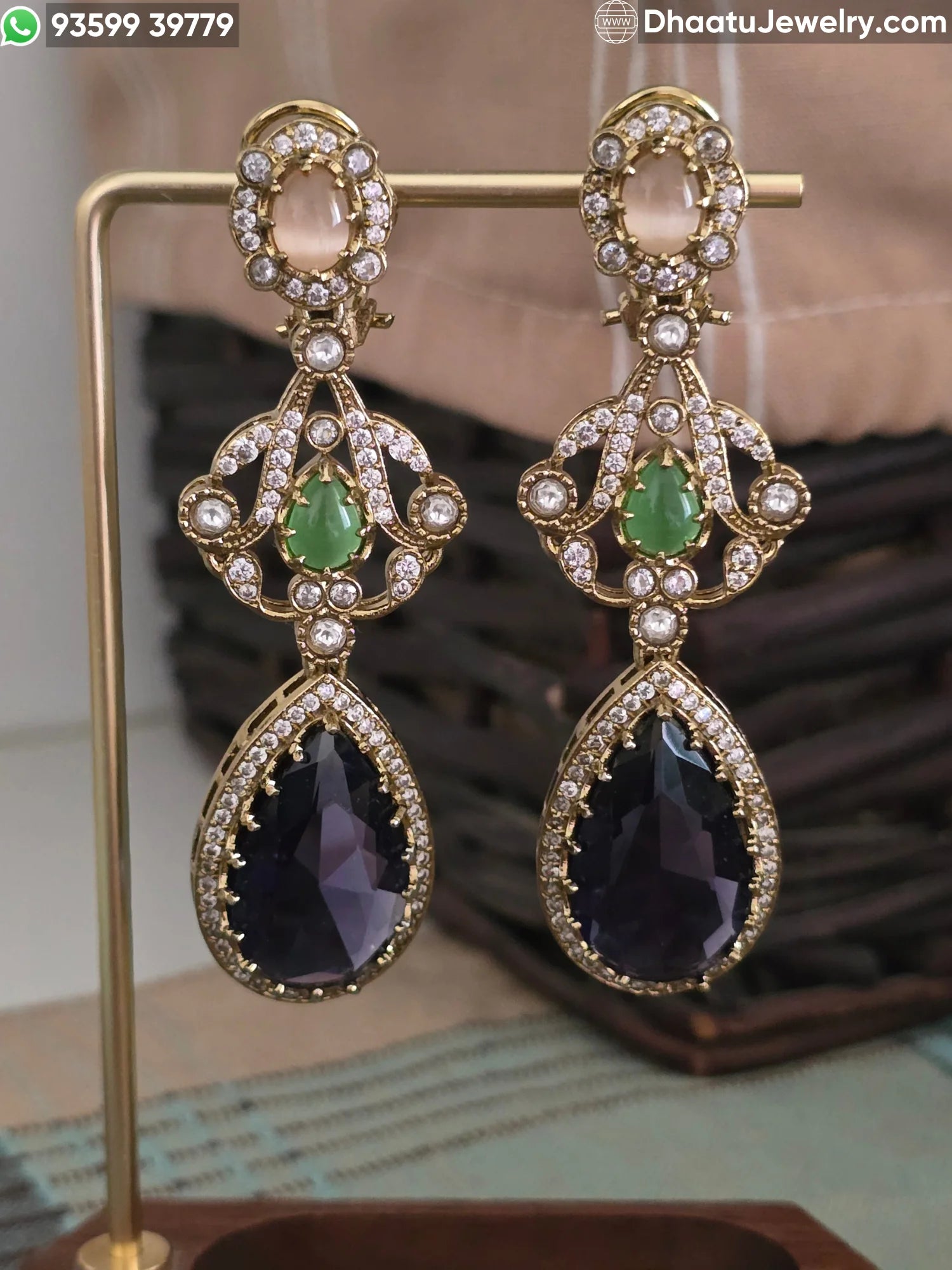 Antique Mehendi Plated Moissanite & Multicolor Doublet Stone Drop Earrings - Rivaayat Collection