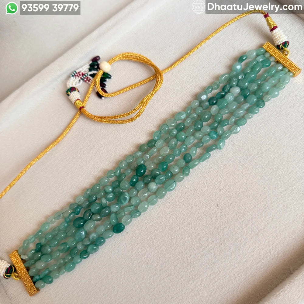 6-Layer Green Aventurine Natural Stone Choker - 4.5cm Wide Sea Green Beaded Statement Necklace