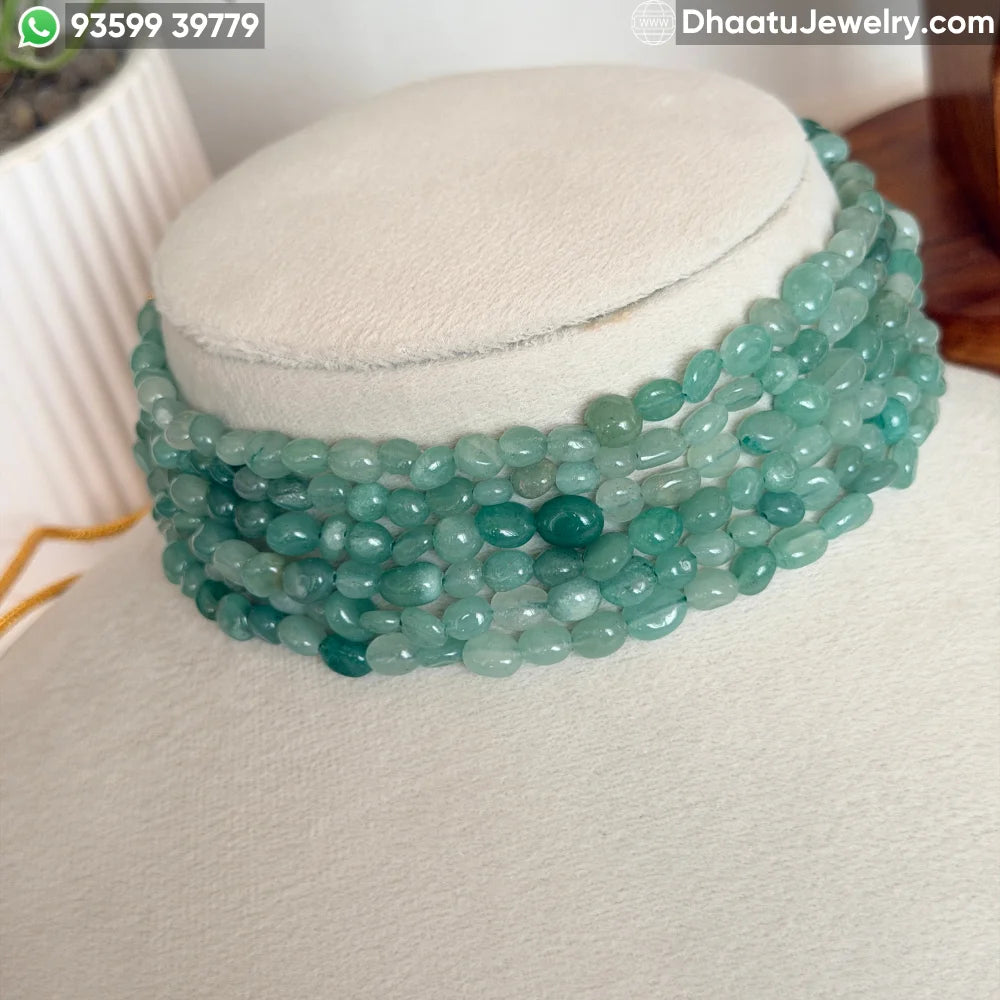 6-Layer Green Aventurine Natural Stone Choker - 4.5cm Wide Sea Green Beaded Statement Necklace