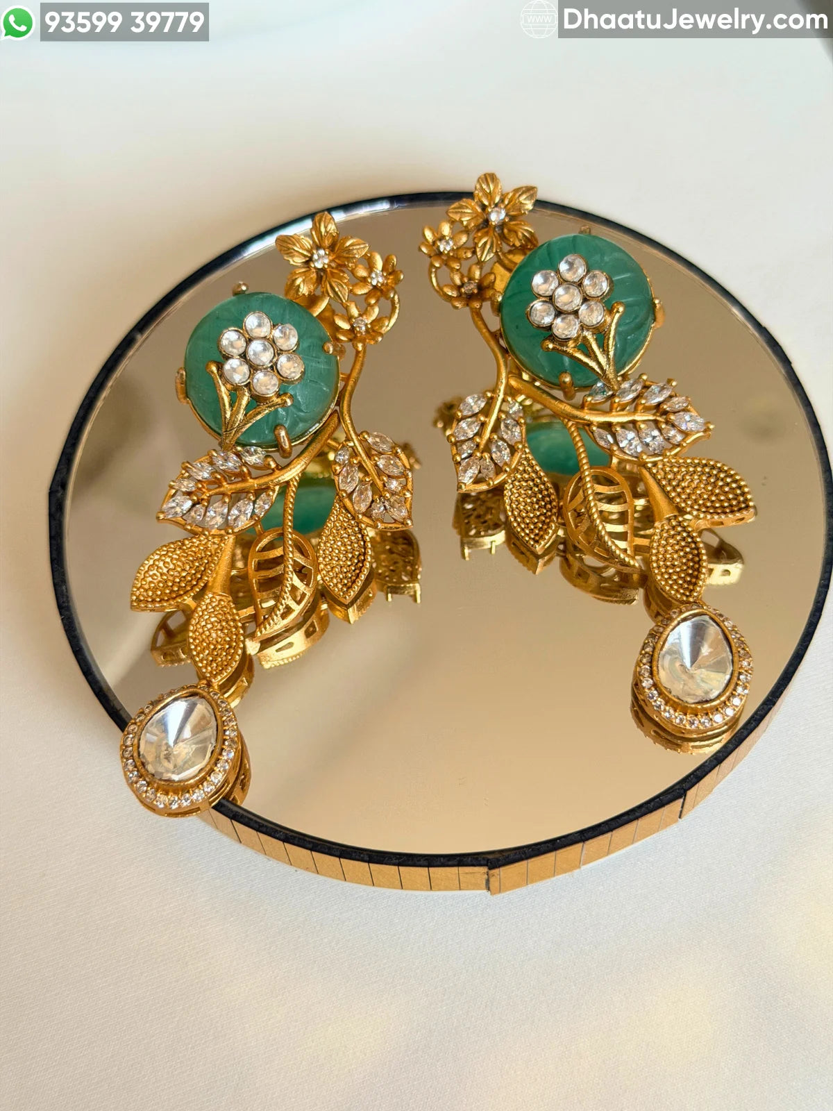Gold-Finished Brass Floral Kundan & Pearl Layered Necklace Set with Matching Earrings