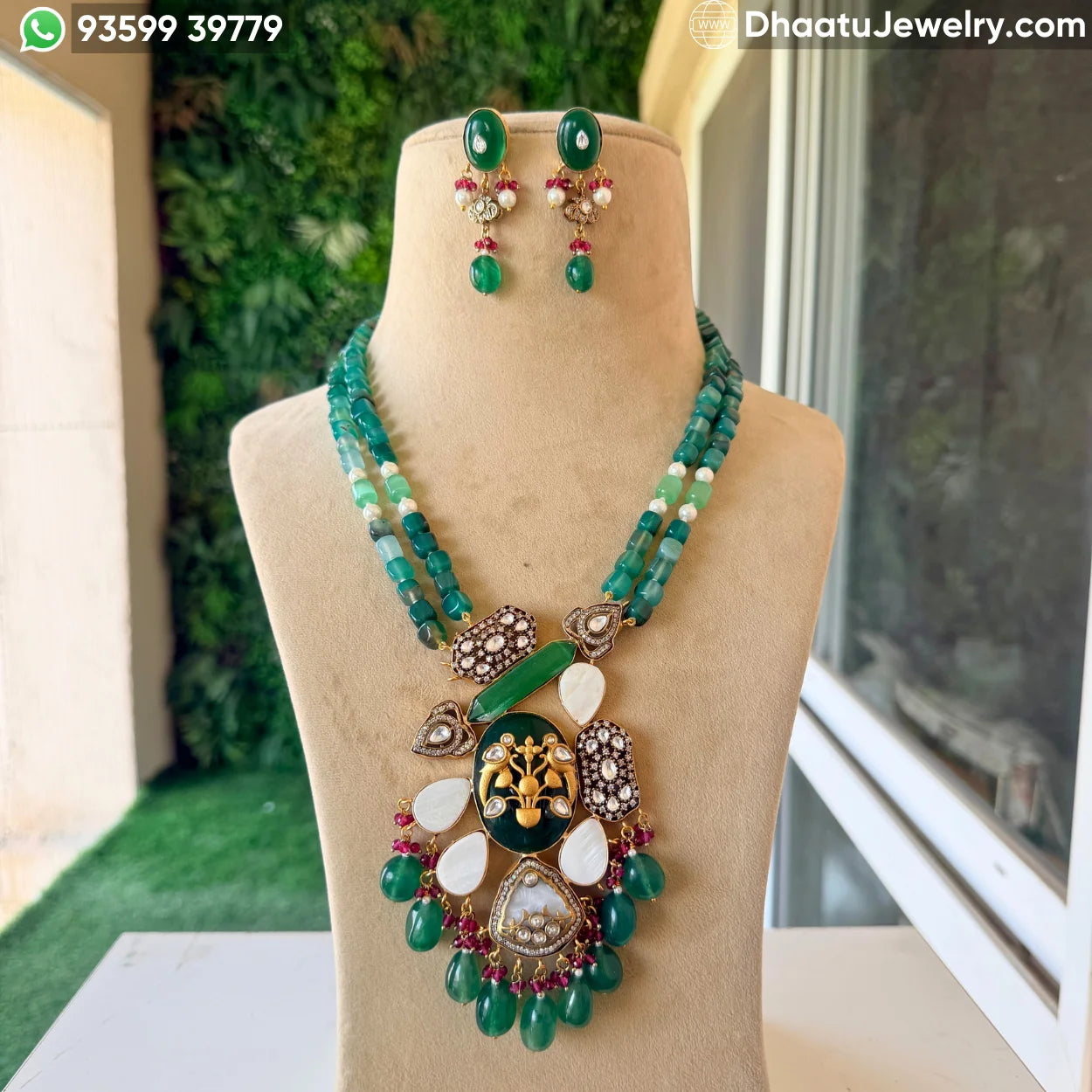 Premium Jade & Moissanite Fusion Necklace Set with Fluorite and Mother of Pearl