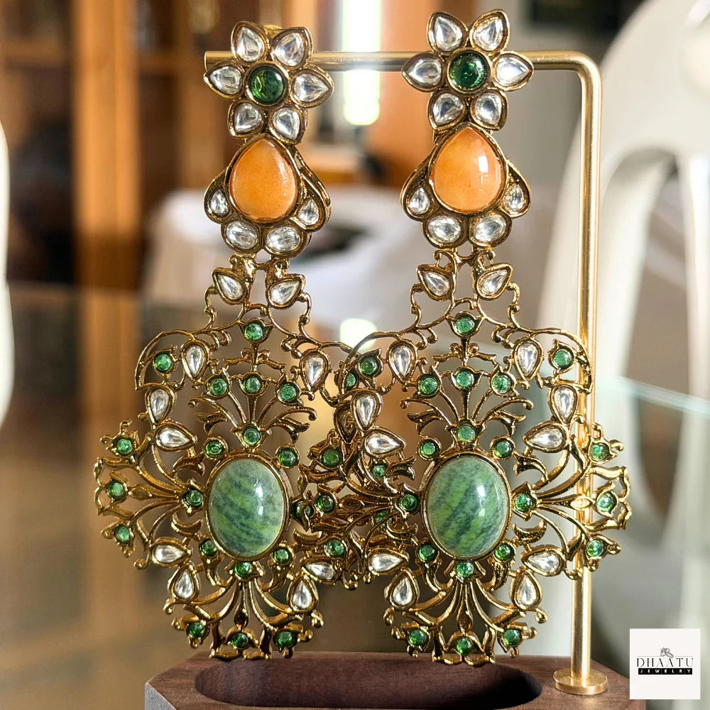 Exquisite Jadau Kundan Style Statement Earrings - Polki & Stone Work Dangler Jhumka for Weddings & Festive Wear