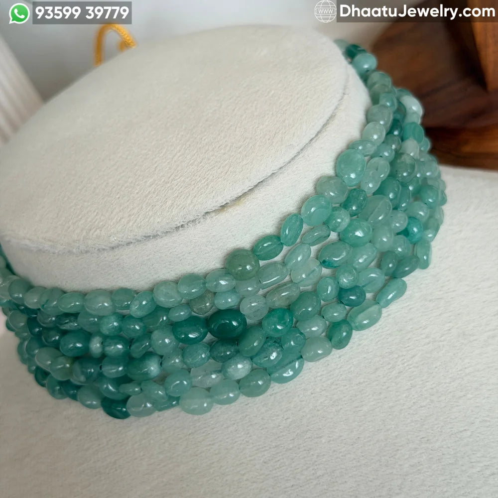 6-Layer Green Aventurine Natural Stone Choker - 4.5cm Wide Sea Green Beaded Statement Necklace