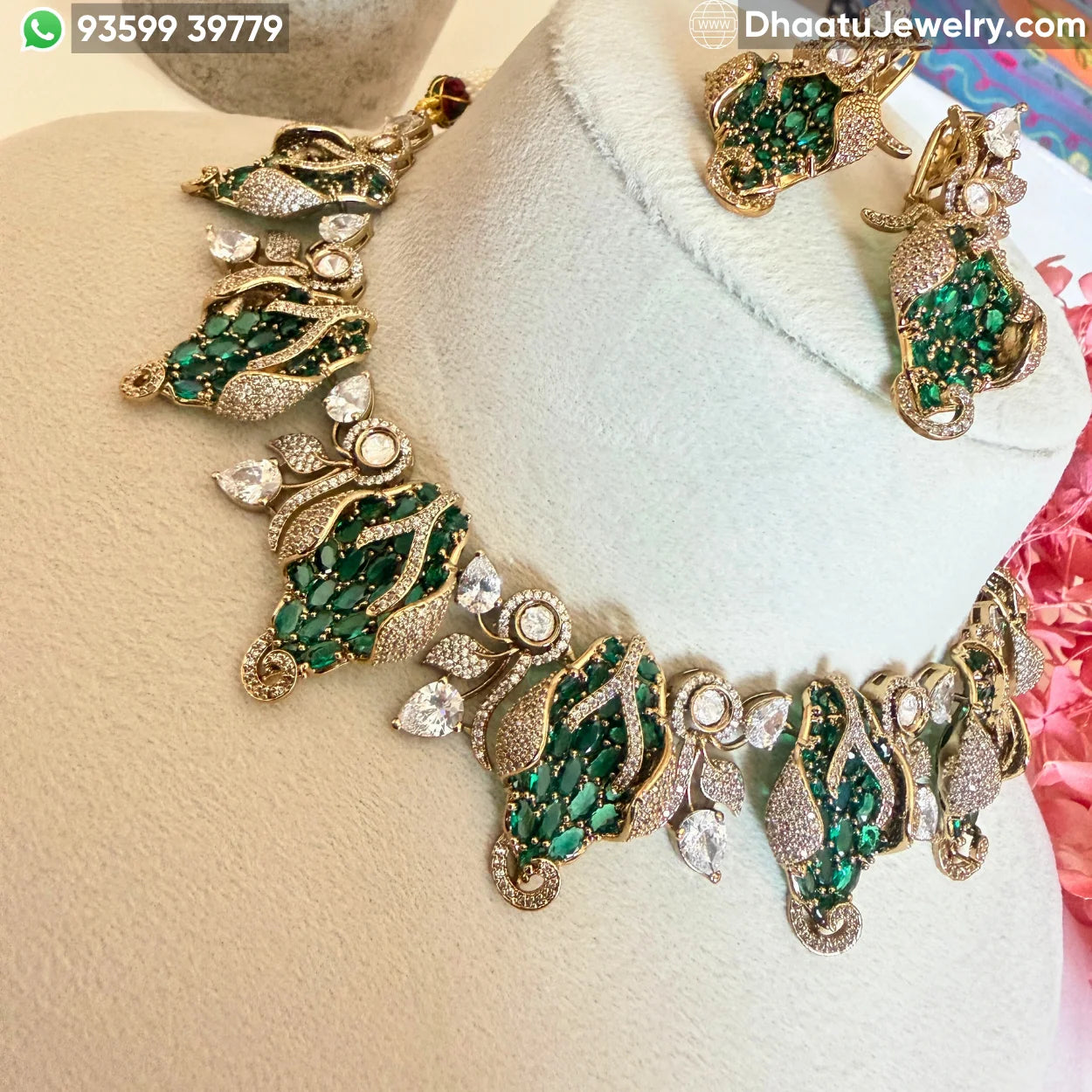 Floral Fusion Choker Set with Ruby & Emerald Stones - Victorian Style Nakshi Jewelry