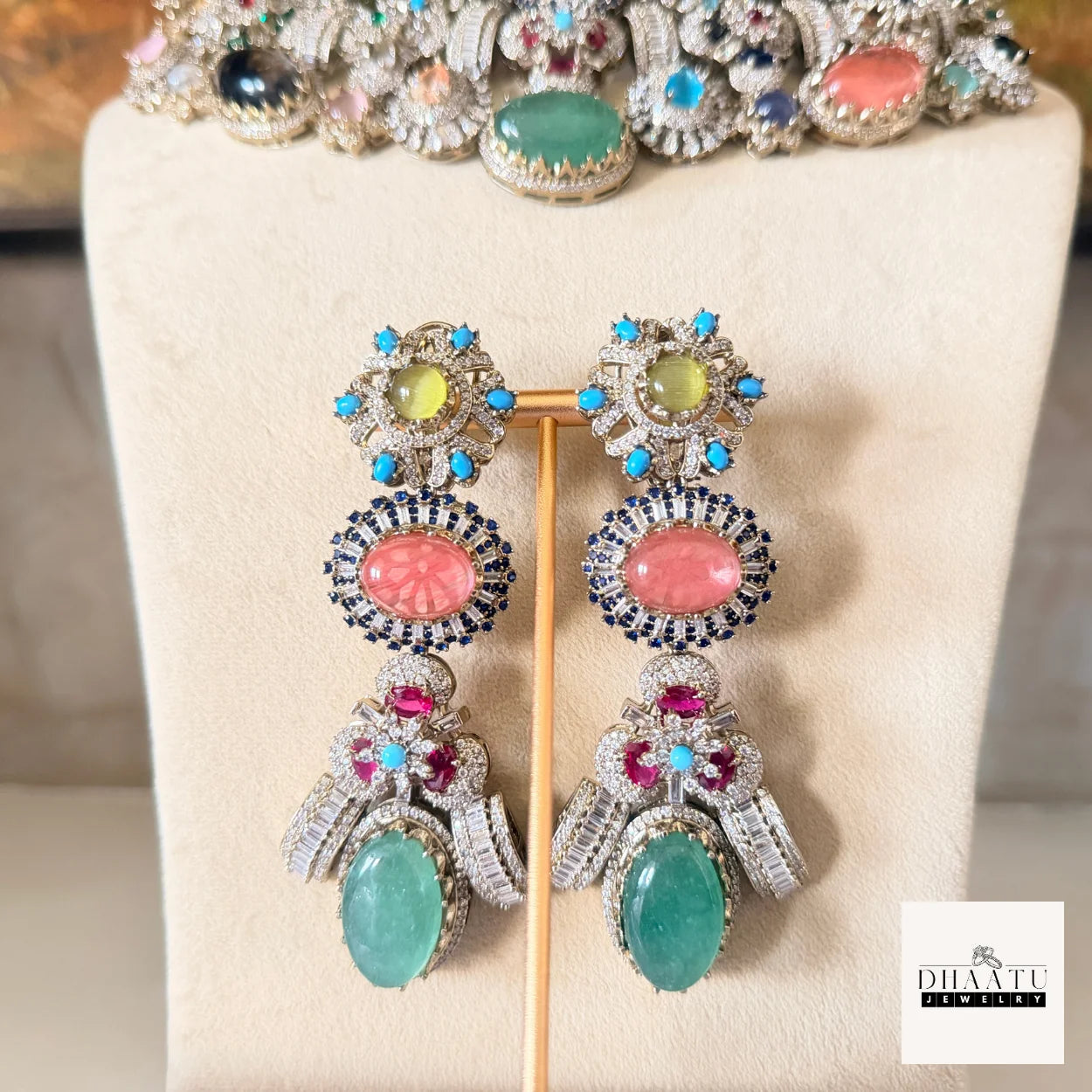 Afreen Set - Victorian Finish 4 Layered Bridal Choker Set with Multi-Color Doublet Stones & Maang Tika