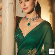 Gulnaar Floral Choker Set – Handcrafted Multi-Stone Pearl Necklace with Emerald Drop Earrings