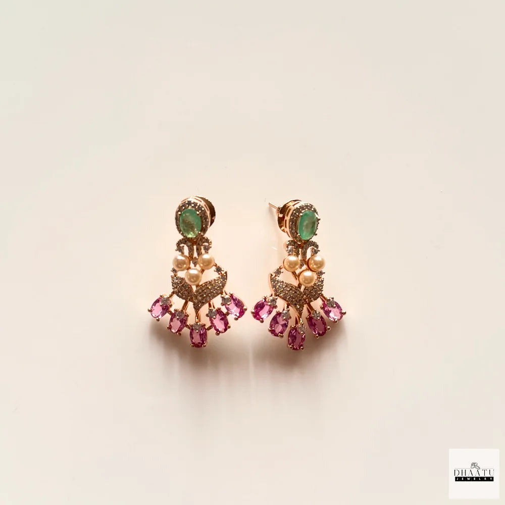 Gulnaar Mint Green & Pink Floral Necklace Set | Handcrafted Festive Jewelry by Dhaatu