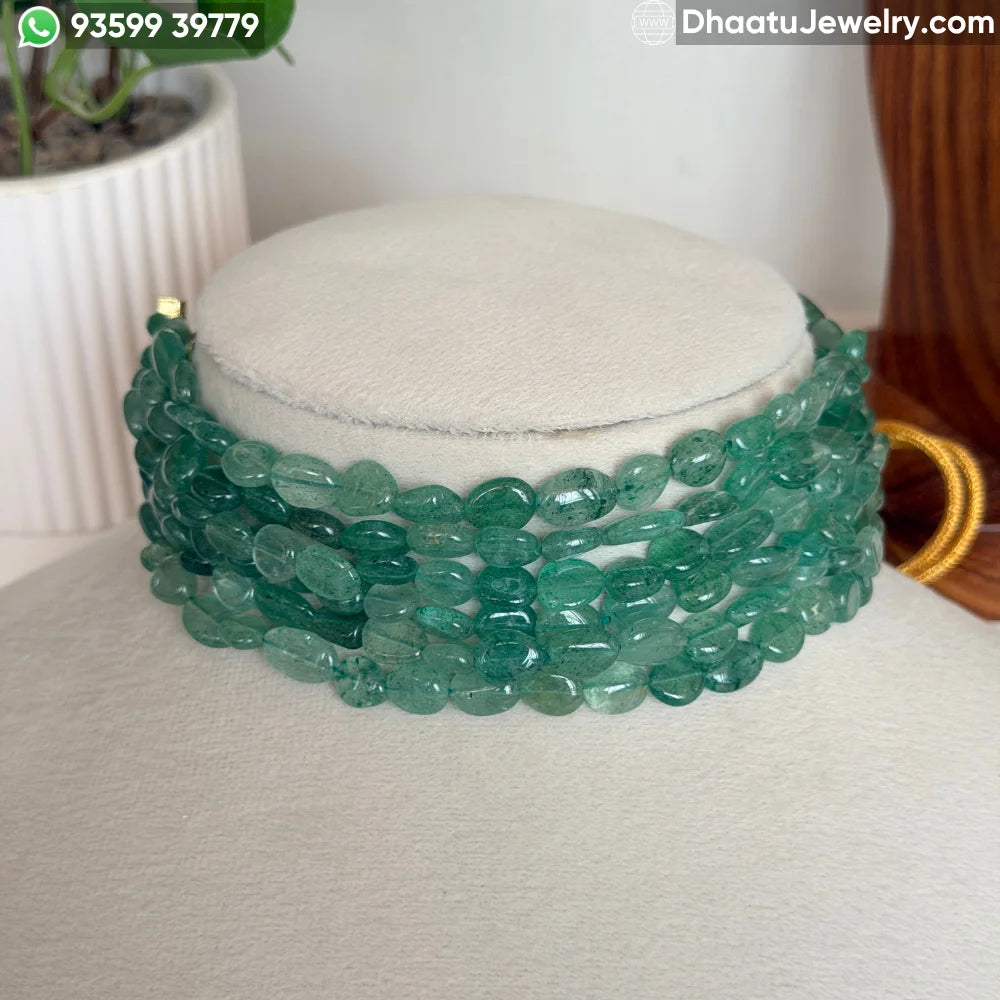 Natural Green Aventurine 6-Layer Beaded Choker Necklace - Handcrafted 23cm Statement Jewelry