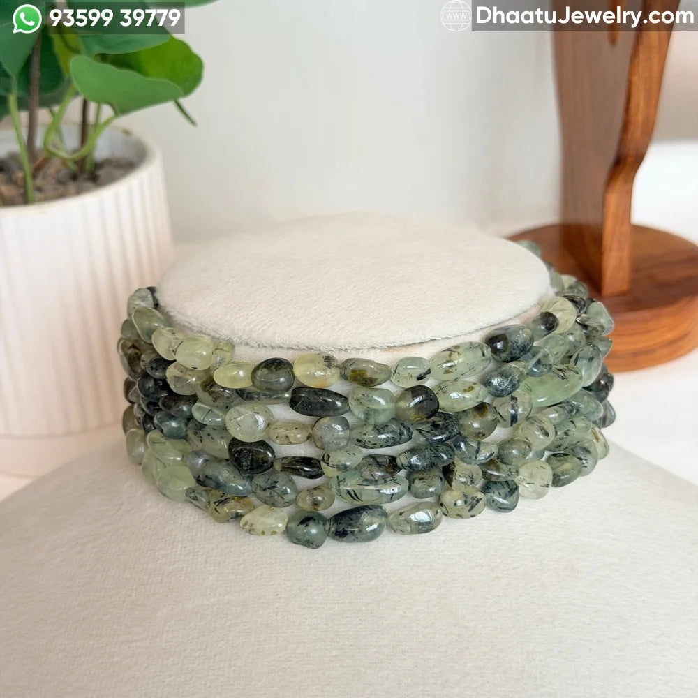 6-Layer Green Prehnite Natural Stone Beaded Statement Choker Necklace - 4.5cm Wide Handcrafted Adjustable Jewelry