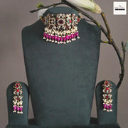 Handcrafted Navratna Kundan Choker Set with Natural Gemstones & Pearl Drops