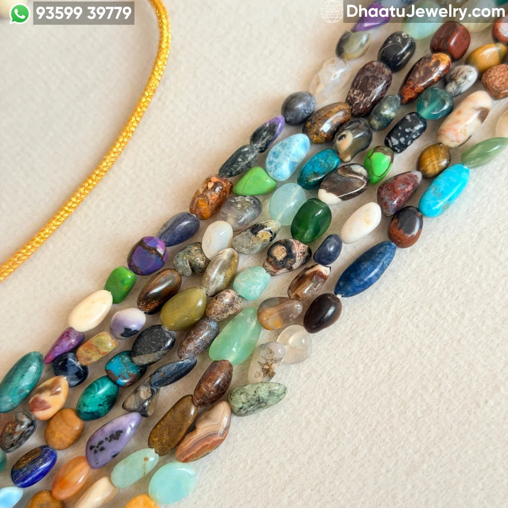 Multicolor Mixed Natural Semi-Precious Gemstone 6-Layer Choker Necklace | 4.5cm Wide Handcrafted Tumble Stone Bead Jewelry