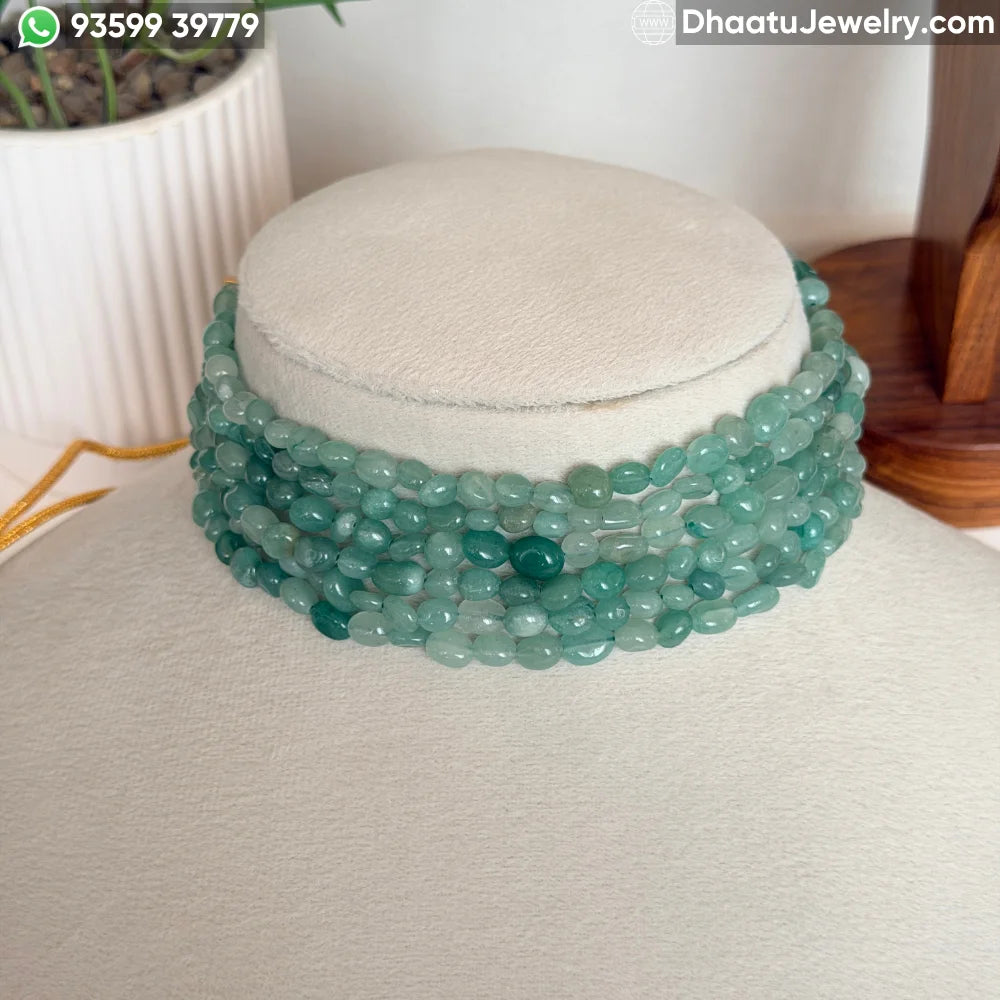 6-Layer Green Aventurine Natural Stone Choker - 4.5cm Wide Sea Green Beaded Statement Necklace