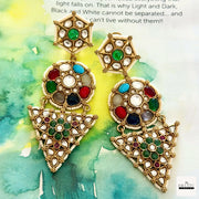 Exquisite Polki & Multicolored Kundan Stone Victorian Drop Earrings - Statement Earrings