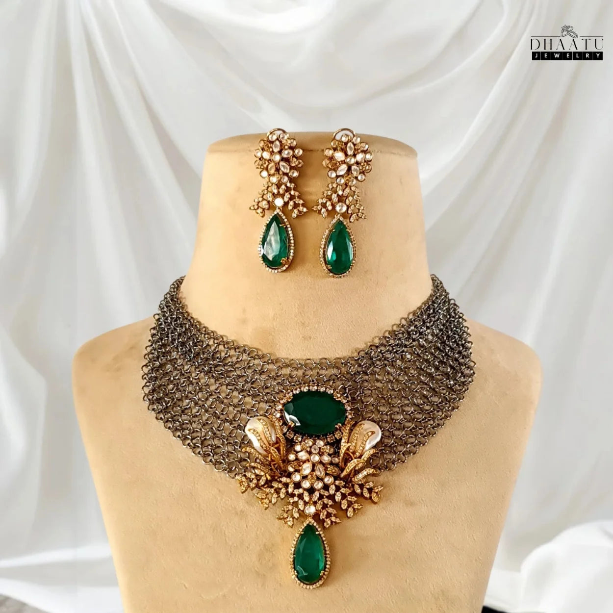 Exquisite Bridal Choker Necklace Set with Kundan & Baroque Pearls & Dangler Earrings | Black or Gold finish | 6 Variants