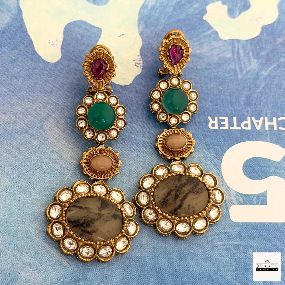 Statement Kundan Polki & Multi-Stone Drop Earrings | Ethnic Indian Danglers