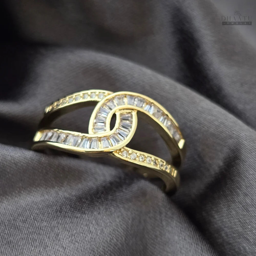 Intertwined Baguette Crystal Open Ring