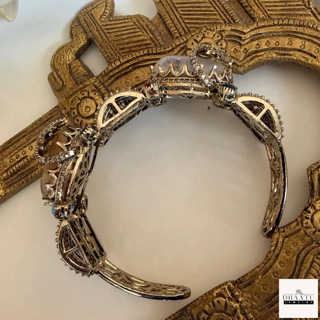 Rivaayat Antique Victorian Brass Cuff Bracelet with Multi-Color Doublet Stones