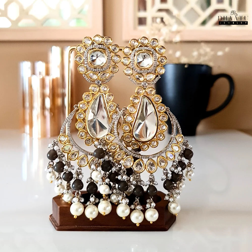 Exquisite Kundan Polki Chandbali Earrings with Pearl & Hydro Dangle Drops