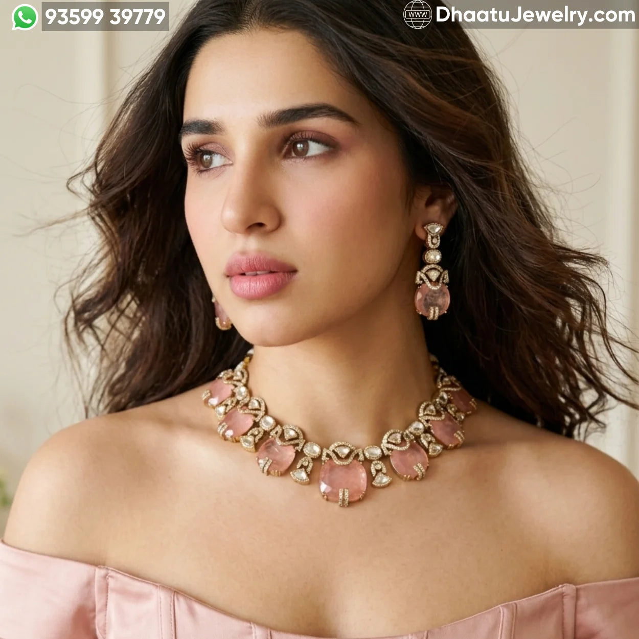 Handcrafted Kundan & Polki Meenakari Choker Set with Semi-Precious Stone Droplets