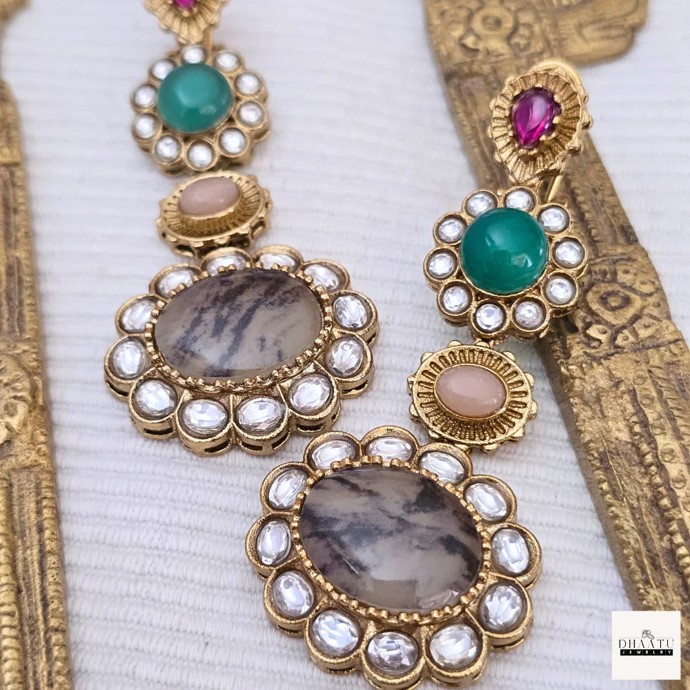 Statement Kundan Polki & Multi-Stone Drop Earrings | Ethnic Indian Danglers