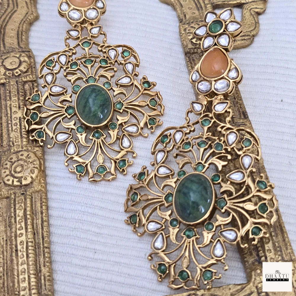 Exquisite Jadau Kundan Style Statement Earrings - Polki & Stone Work Dangler Jhumka for Weddings & Festive Wear