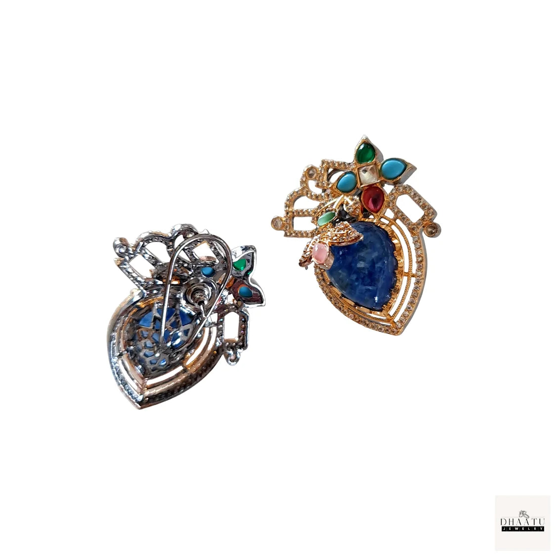 Artisan-Crafted Heart-Shaped Artificial Stud Earrings with Multi-Color Stones