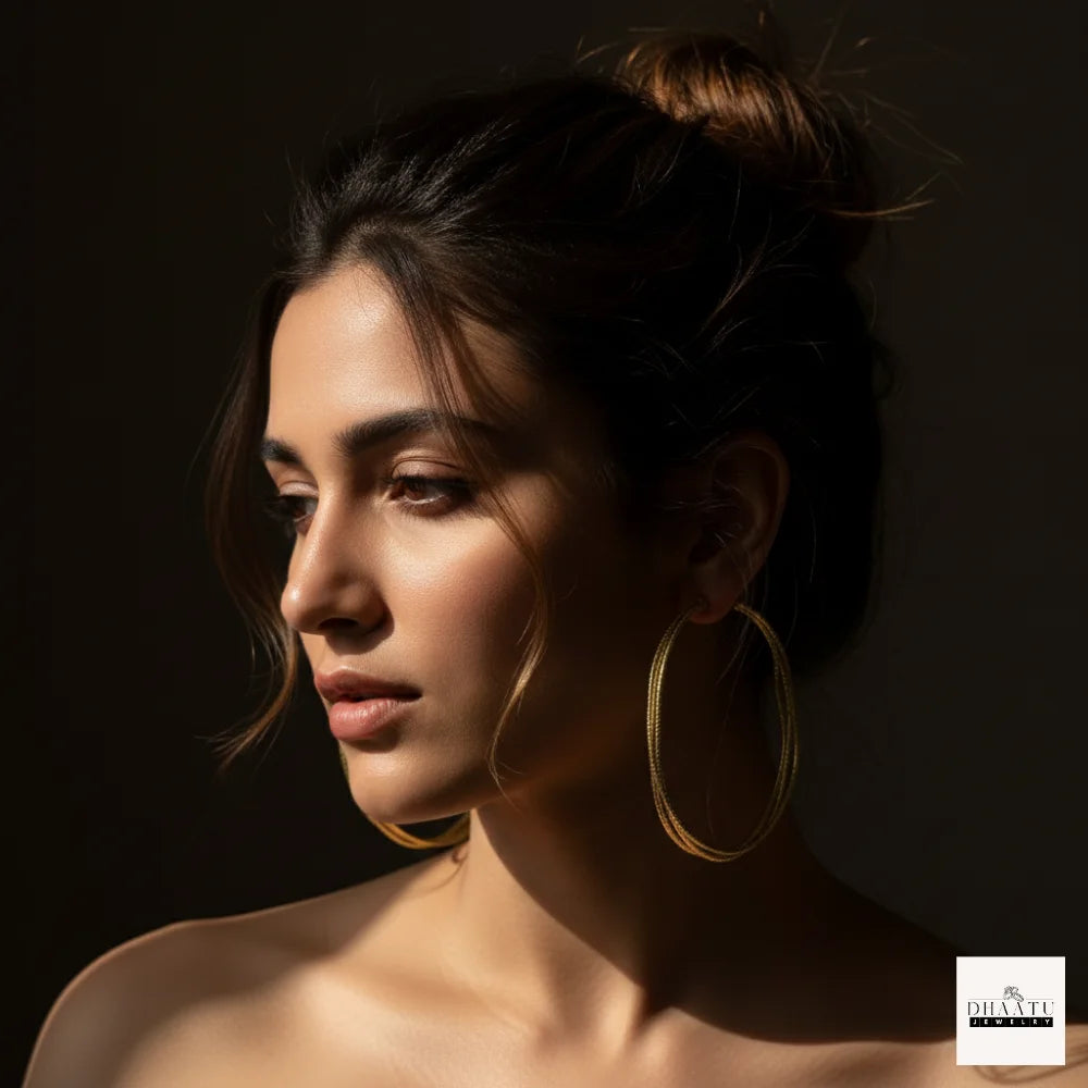 Triple Strand Gold Plated Hoop Earrings - Dhaatu's Textured Brass Hoops