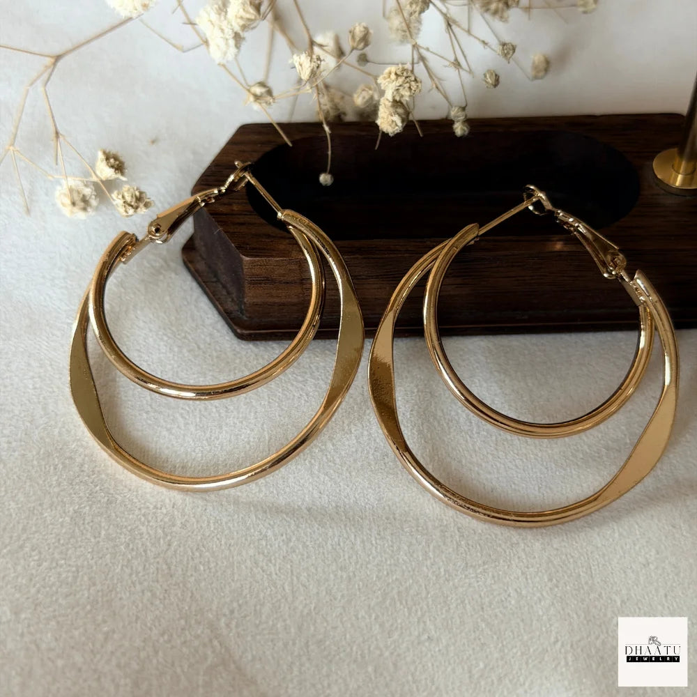 Chic Double Hoop Earrings - Layered Gold & Silver Tone - Contemporary Dangle Earring Set