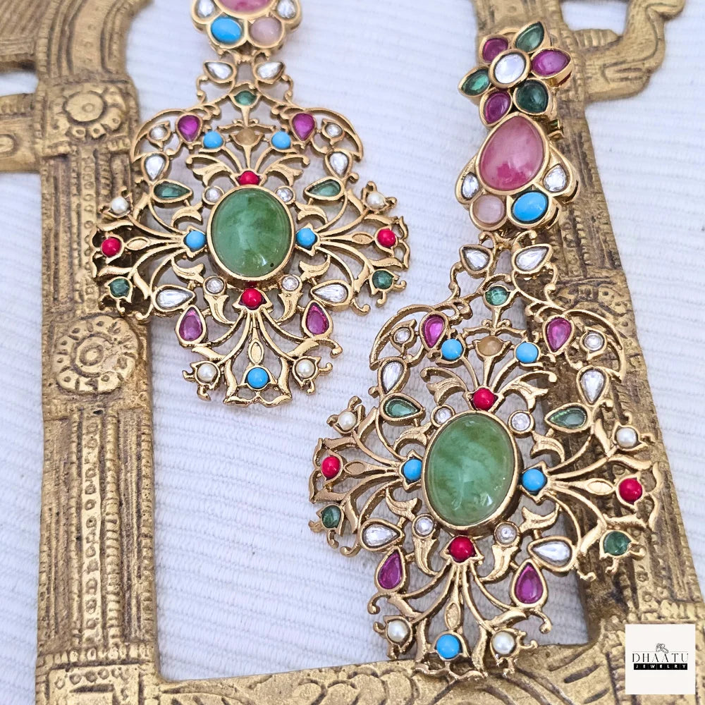 Exquisite Jadau Kundan Style Statement Earrings - Polki & Stone Work Dangler Jhumka for Weddings & Festive Wear