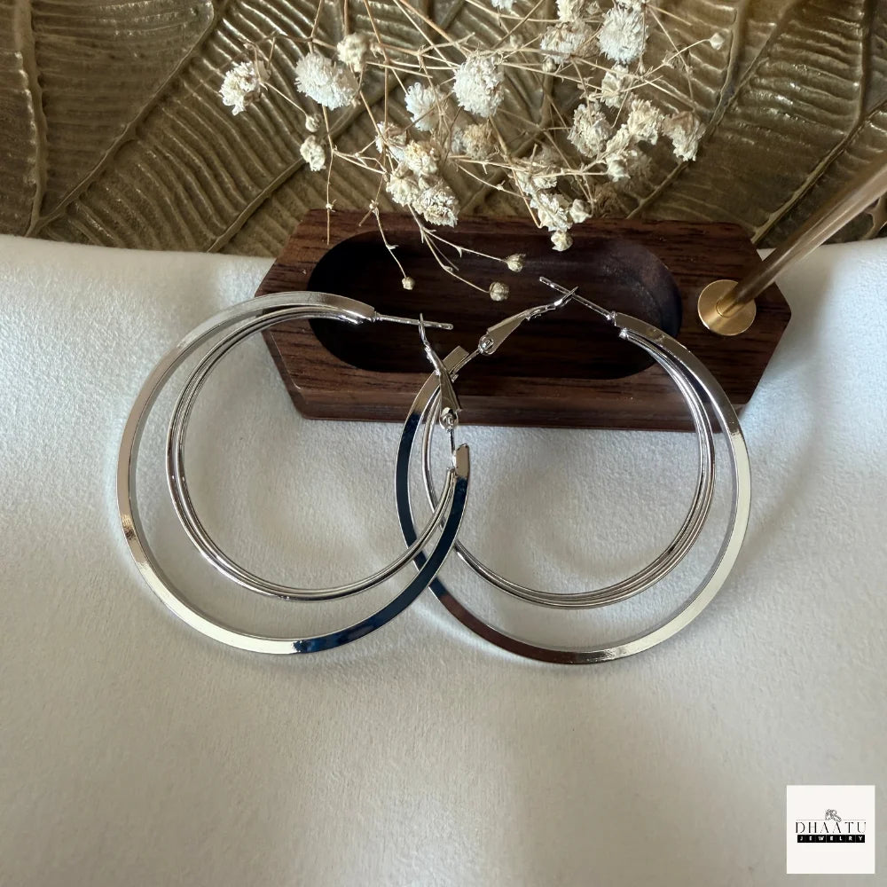 Chic Double Layer Hoop Earrings - Anti-Tarnish, Hypoallergenic (Gold/Silver, 3 Sizes: 5cm, 4cm, 3cm)