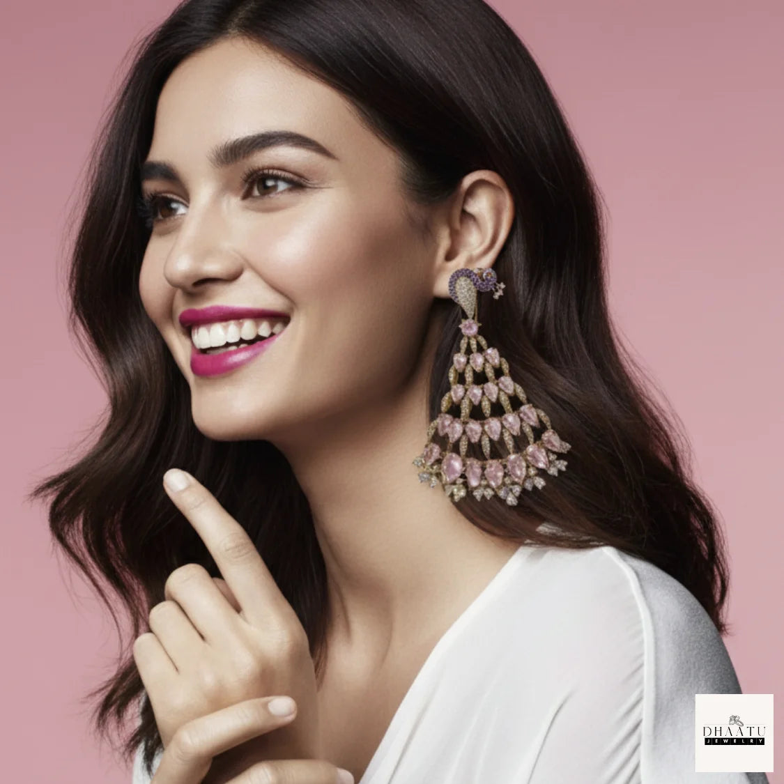 Regal Peacock Motif Zircon Chandelier Earrings - Antique Gold | Cubic Zirconia Statement Jewelry