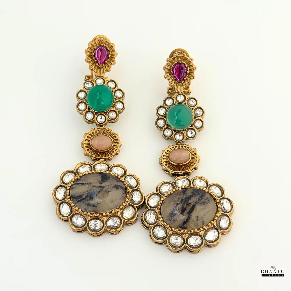 Statement Kundan Polki & Multi-Stone Drop Earrings | Ethnic Indian Danglers