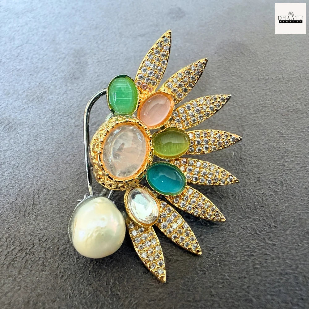 Rivaayat Handcrafted Sunburst Ear Cuffs with Baroque Pearls and Multi-Hue Cabochons