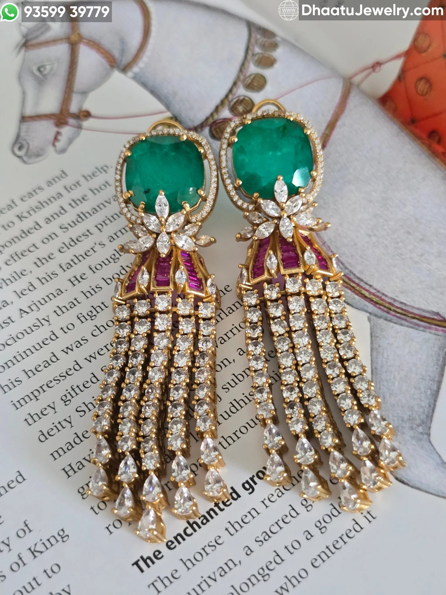 Antique Mehendi Plated Moissanite Tassel Earrings with Colored Doublet Stones