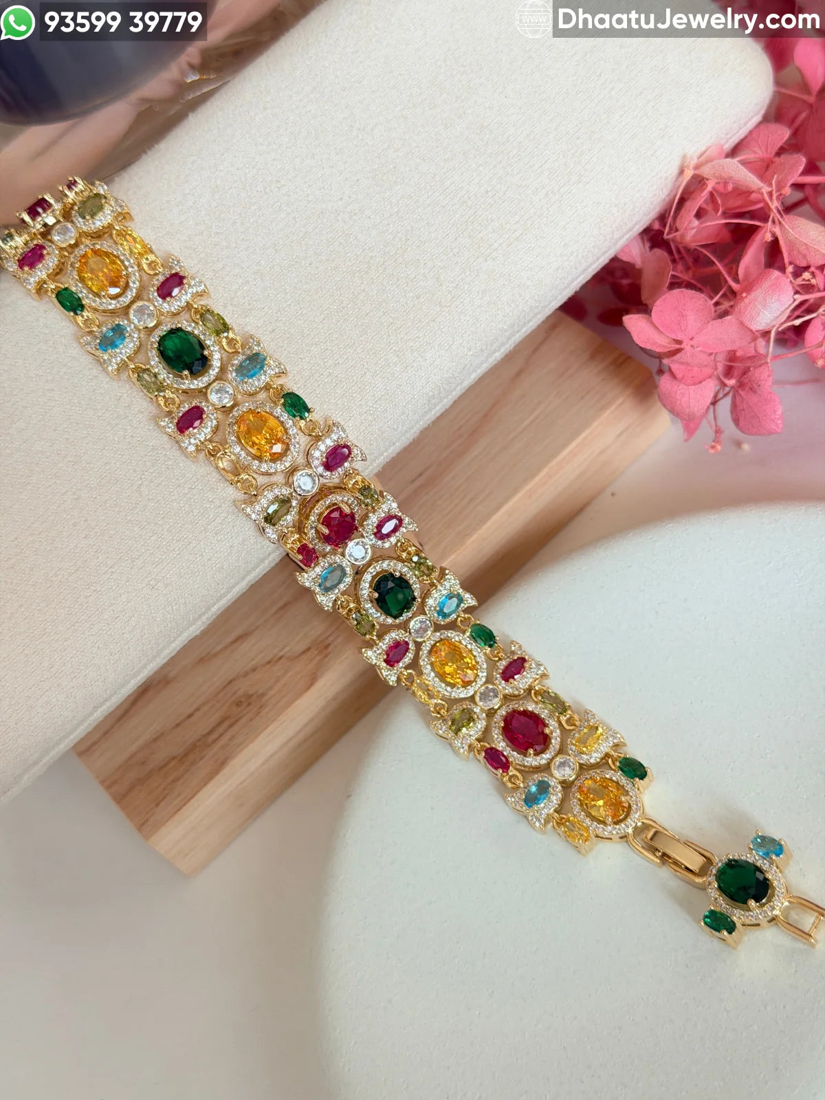 Victorian-Style Multi-Stone AD/CZ Statement Bracelet - Adjustable 18cm to 21cm - 4 Color Variants