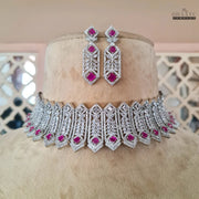 Glamorous CZ & Magenta Gem Choker Jewelry Set