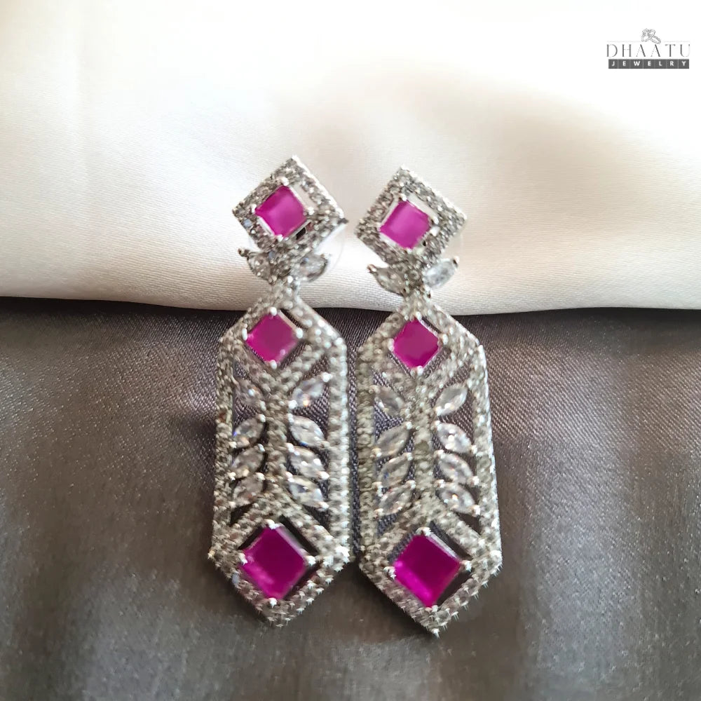 Glamorous CZ & Magenta Gem Choker Jewelry Set
