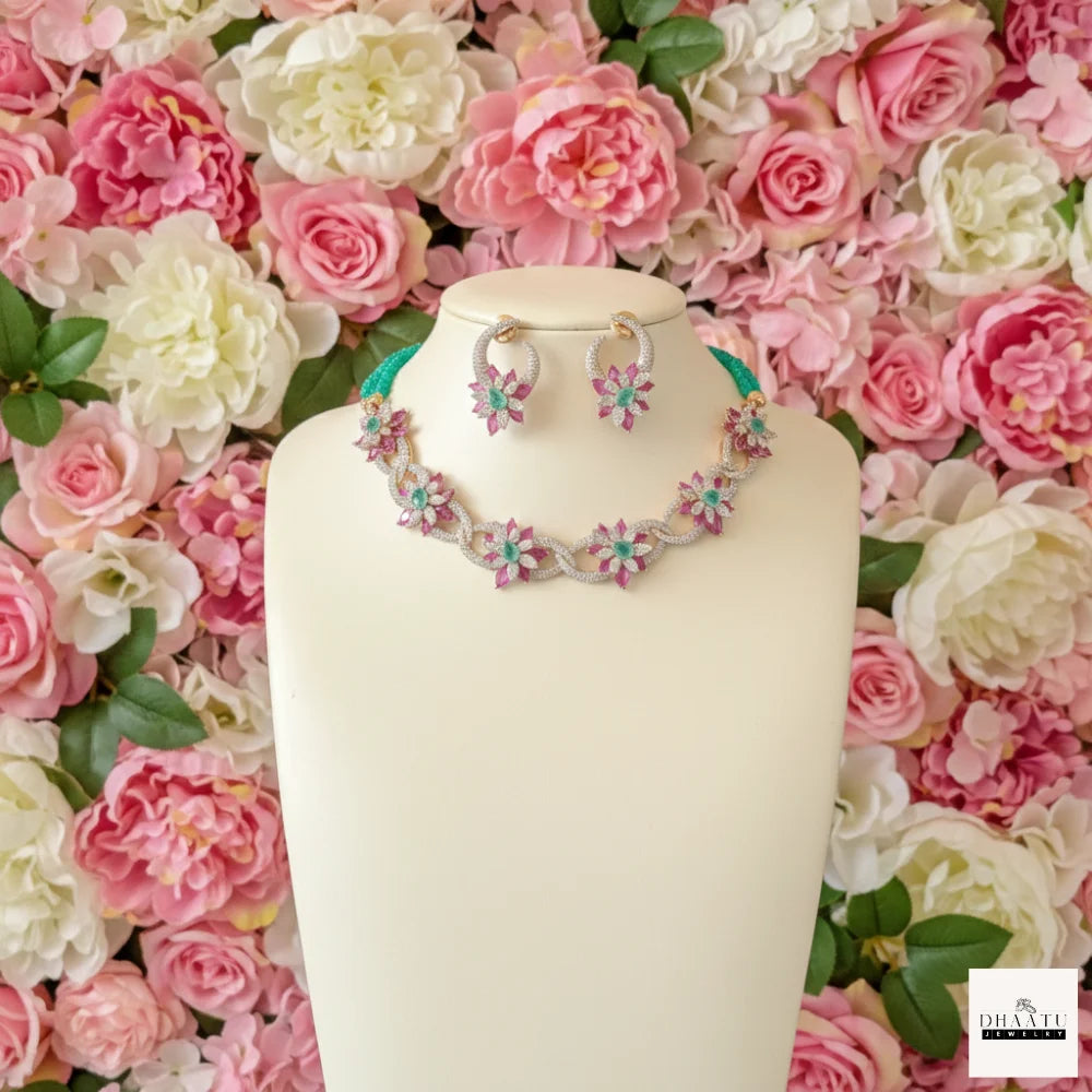 Gulnaar Floral Choker Set with Multi-Strand Beads
