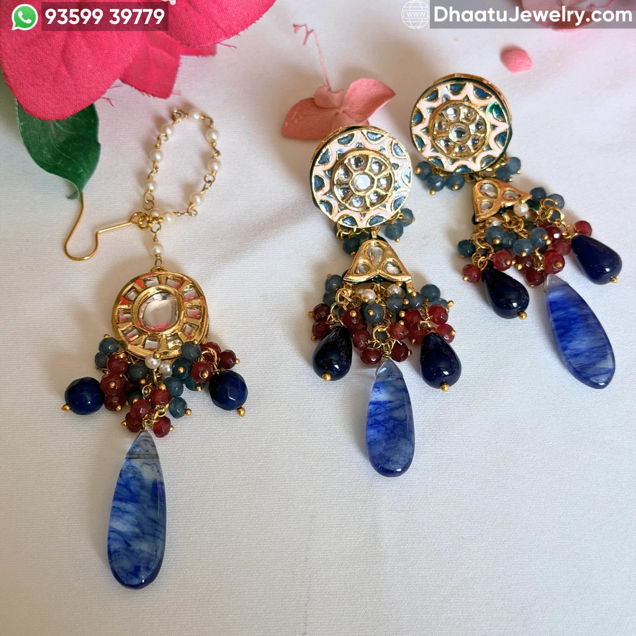 Royal Kundan Meena Choker Set with Semi-Precious Droplets – Blue & Amethyst Variants