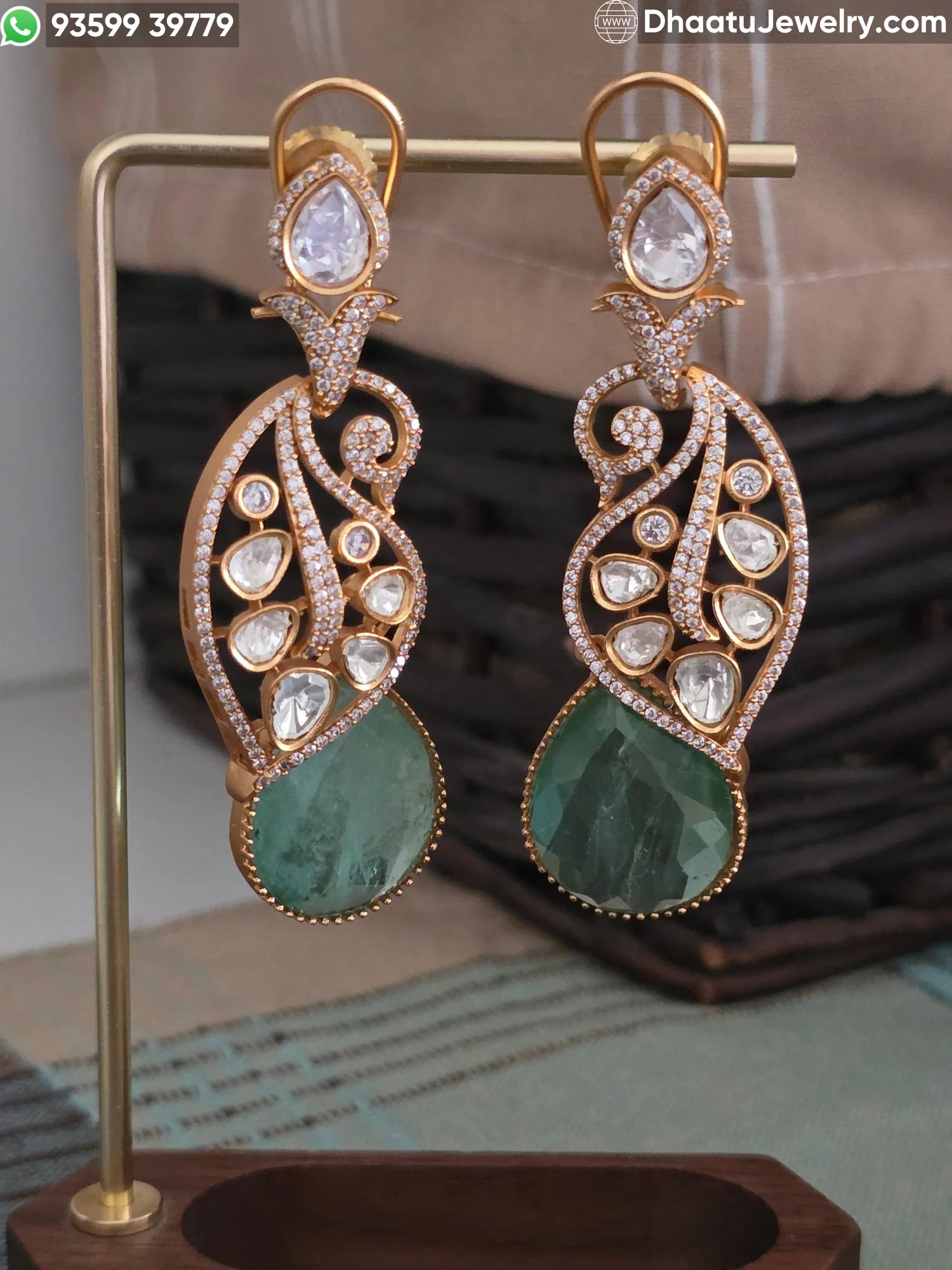 Handcrafted Paisley Kundan & Moissanite Drop Earrings with Semi-Precious Colored Doublets in Antique Mehendi Plating