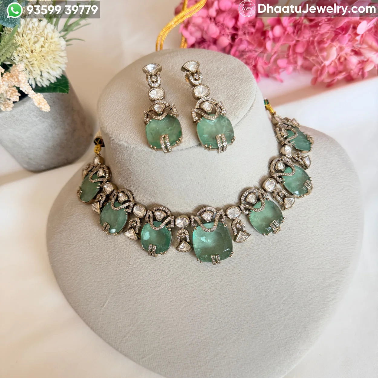 Handcrafted Kundan & Polki Meenakari Choker Set with Semi-Precious Stone Droplets