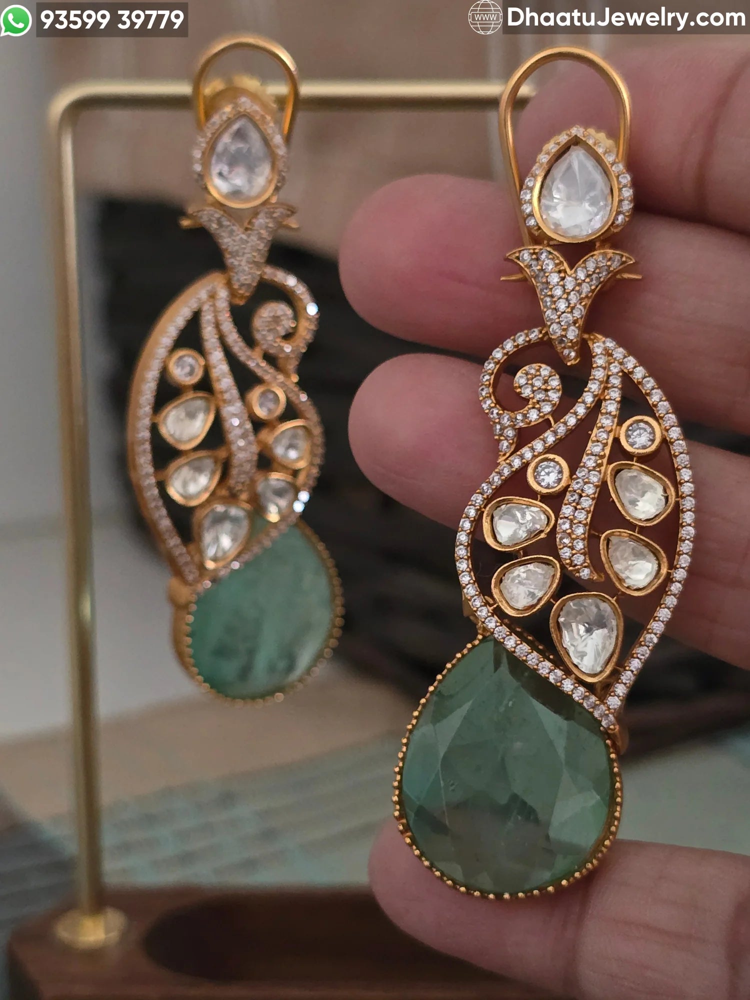 Handcrafted Paisley Kundan & Moissanite Drop Earrings with Semi-Precious Colored Doublets in Antique Mehendi Plating